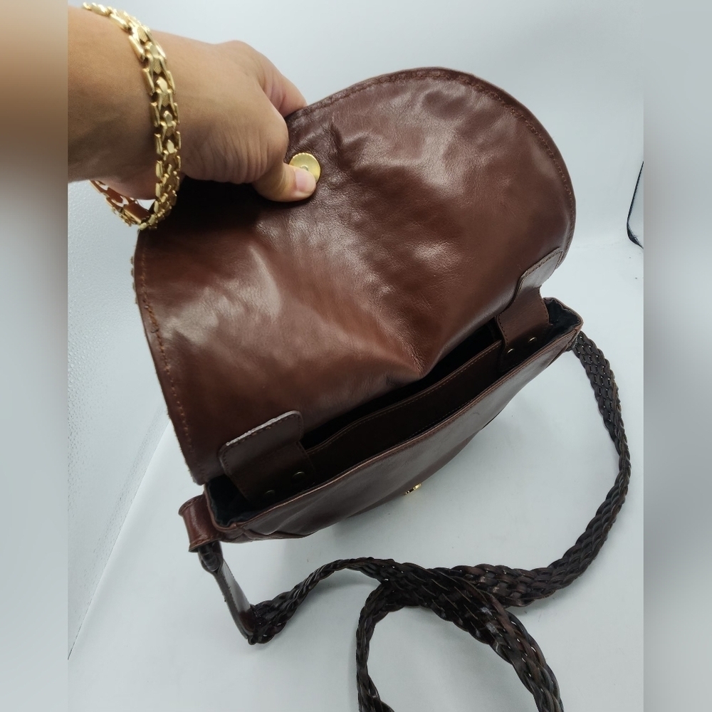 De Vecchi Hamilton Hodge Vintage Leather Woven Saddle Bag In Brown - Picture 9 of 14